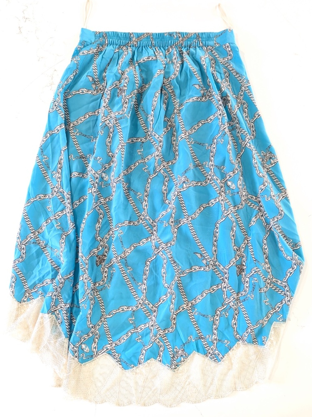 ZADIG & VOLTAIRE Joslin Silk Skirt Teal Chain Print Size L IT 42 NWT Lace Midi - Picture 3 of 11